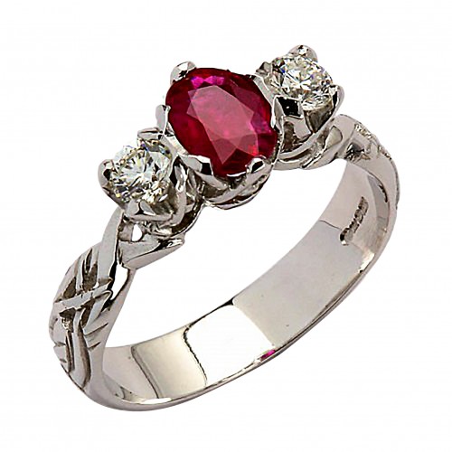 Ruby & Diamond White Gold Celtic Ring - 18K Gold Livia Jewelry Collection